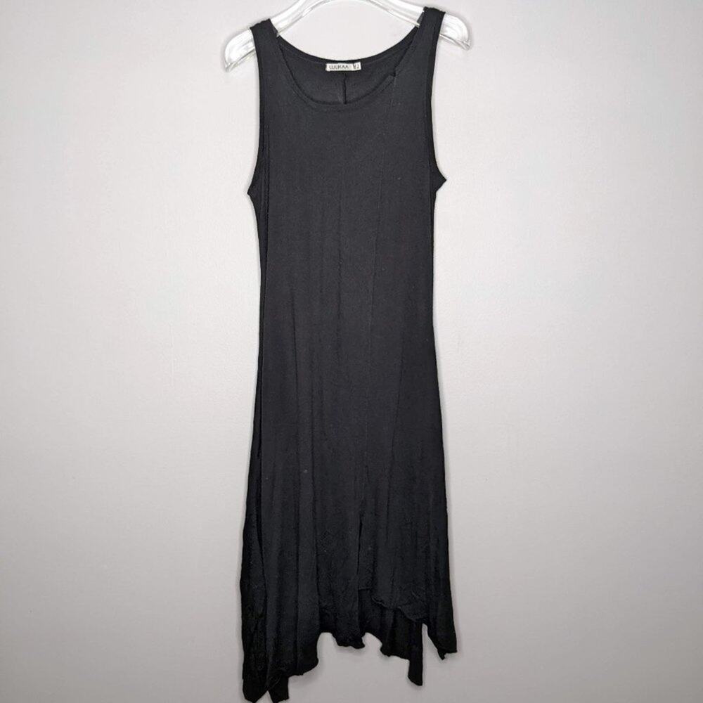 Luukaa Black Sleeveless Scoop Neck Asymmetric Hem Maxi Dress Size 8